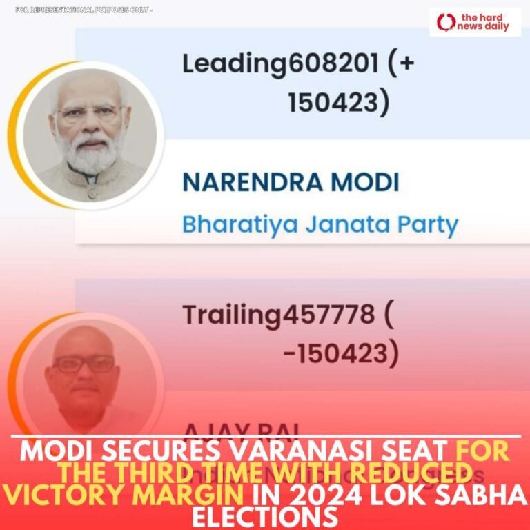 Modi successfully retains the Varanasi seat, despite a decrease in his victory margin.