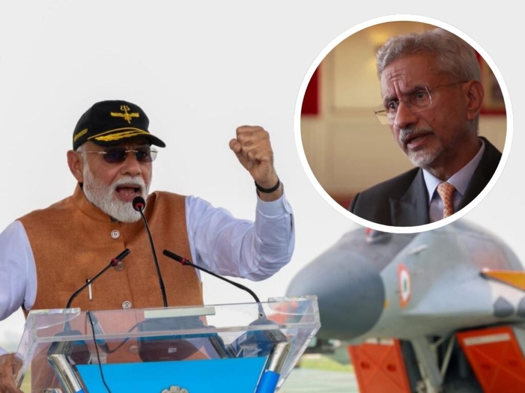 Indian External Affairs Minister S. Jaishankar speaking at a press conference about the India-Pakistan ceasefire negotiations.