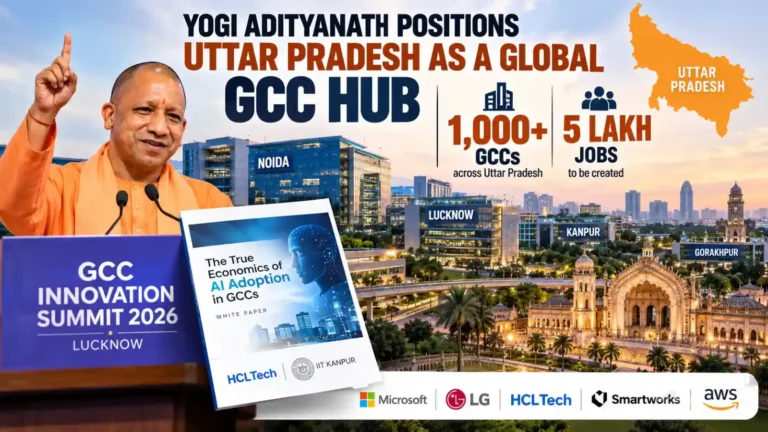 Yogi Adityanath promoting Uttar Pradesh as a global GCC hub with a target of 1,000 centres and 5 lakh jobs.