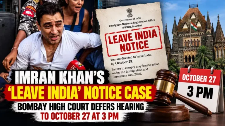 Imran Khan surrounded by media during the controversy over the Leave India notice and Bombay High Court hearing.